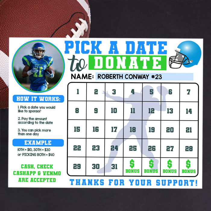 Editable Football Donation Calendar Template