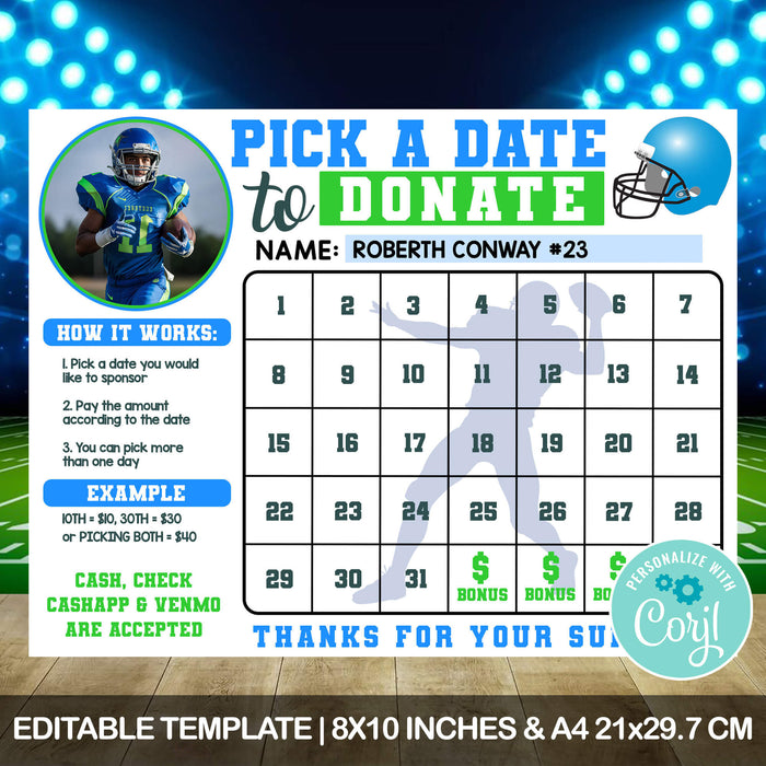 Editable Football Donation Calendar Template