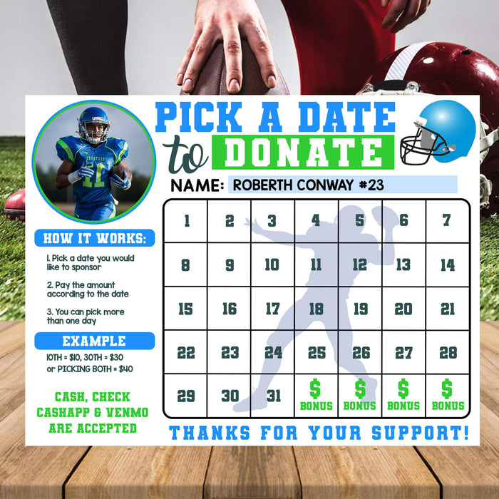 Editable Football Donation Calendar Template