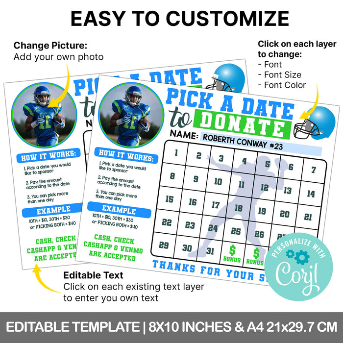 Editable Football Donation Calendar Template