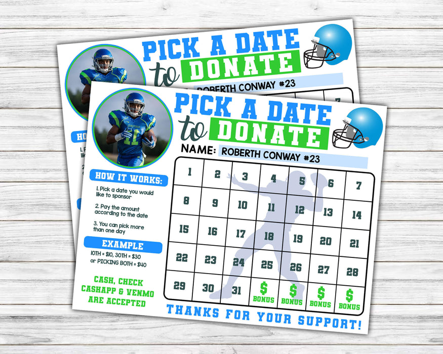 Editable Football Donation Calendar Template