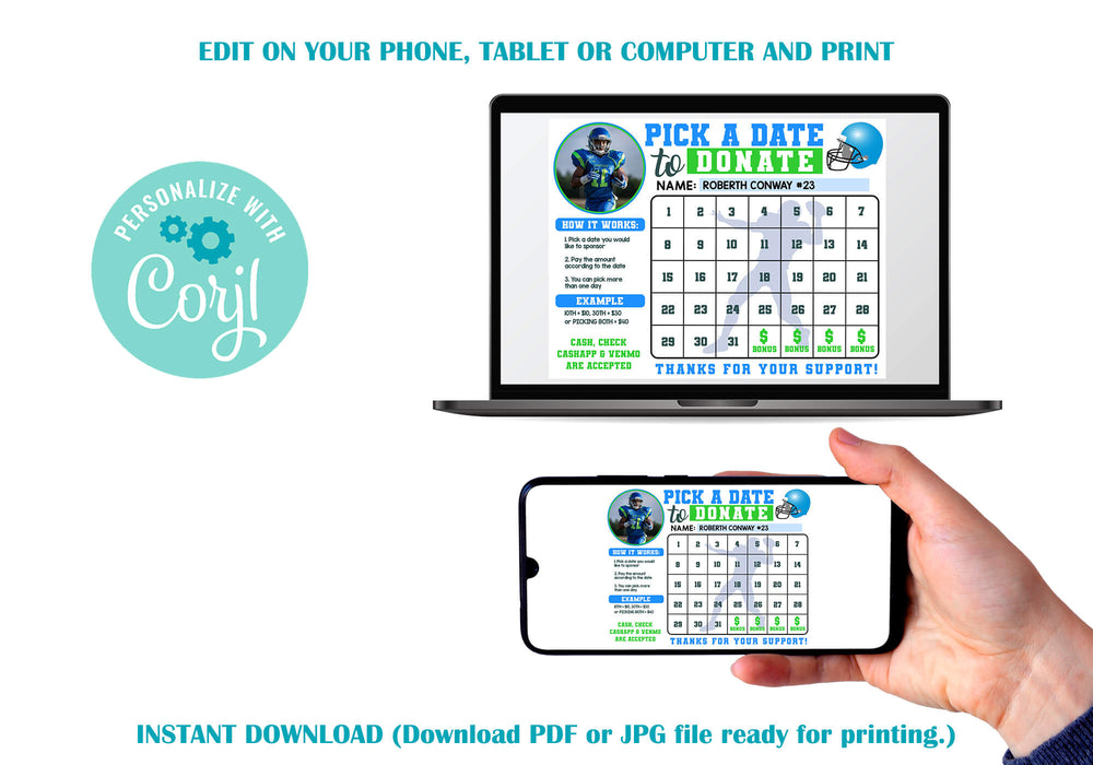 Editable Football Donation Calendar Template