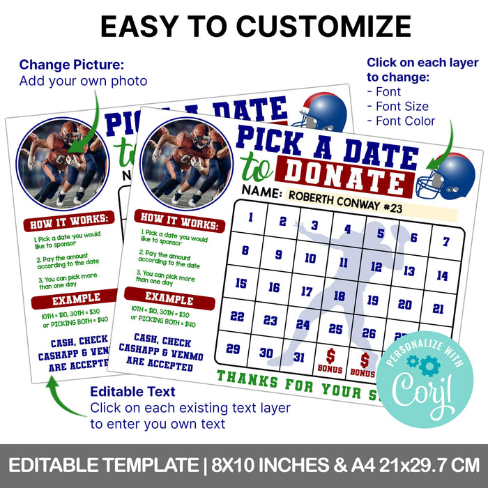 Custom Football Fundraising Tracker Calendar