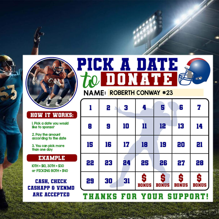 Custom Football Fundraising Tracker Calendar