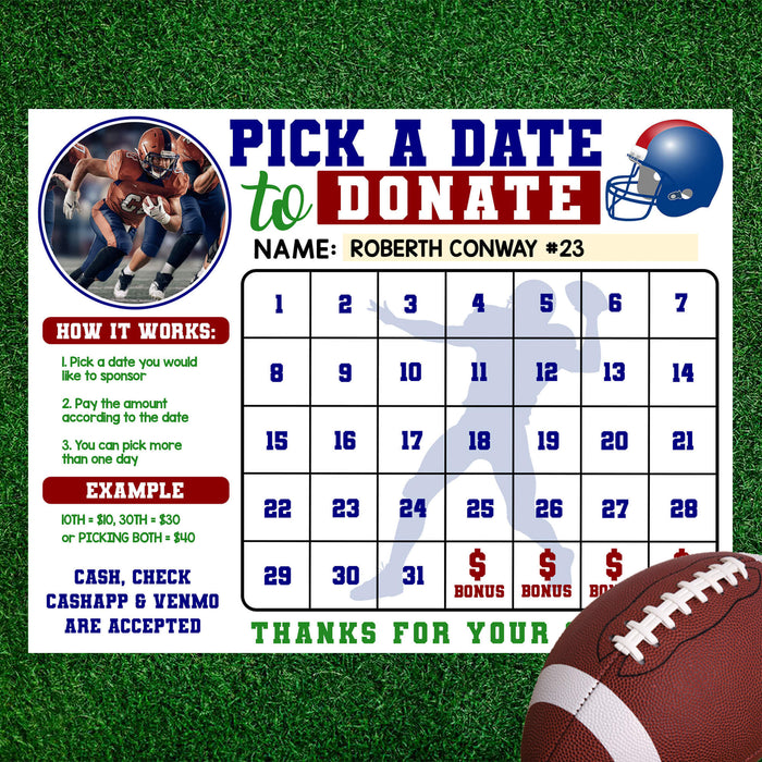 Custom Football Fundraising Tracker Calendar