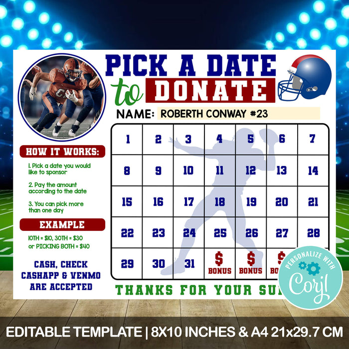 Custom Football Fundraising Tracker Calendar