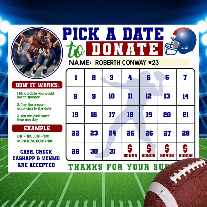 Custom Football Fundraising Tracker Calendar