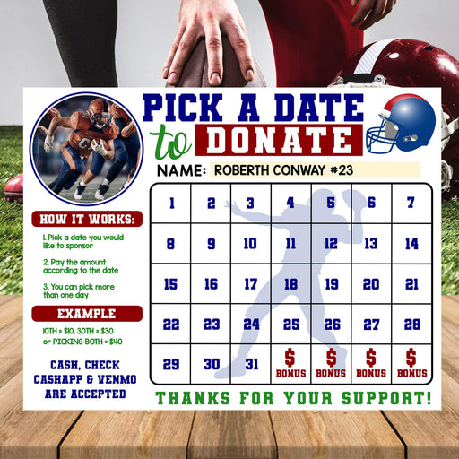 Custom Football Fundraising Tracker Calendar