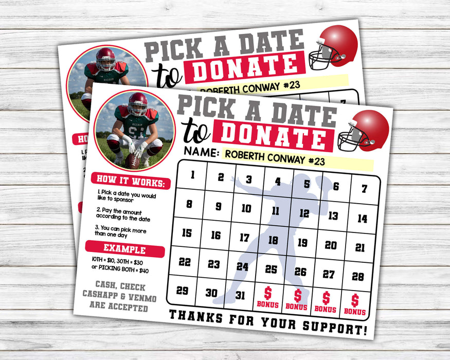 Football Season Pick a Date Donation Calendar