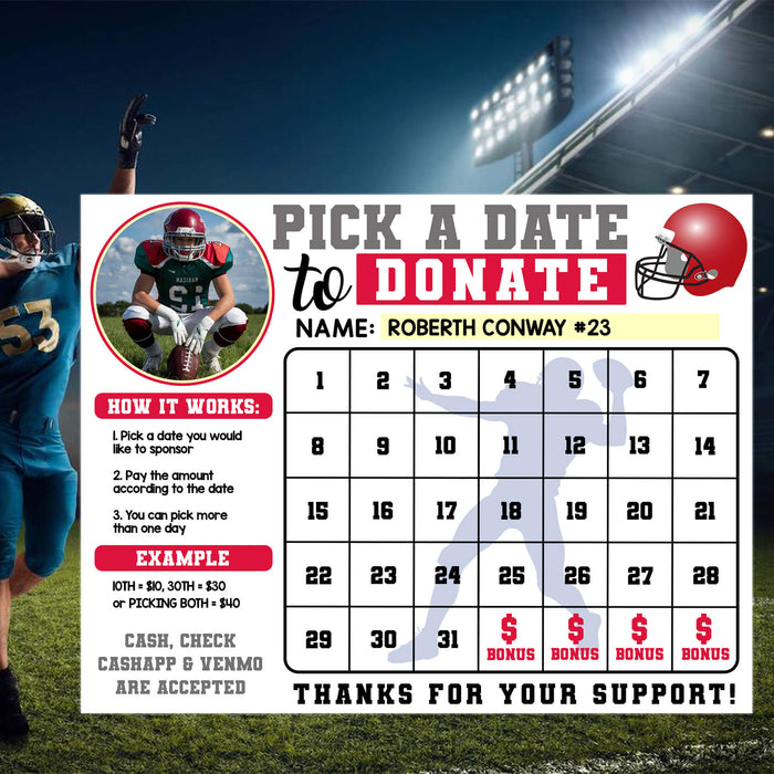 Football Season Pick a Date Donation Calendar