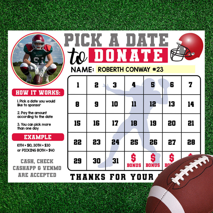 Football Season Pick a Date Donation Calendar