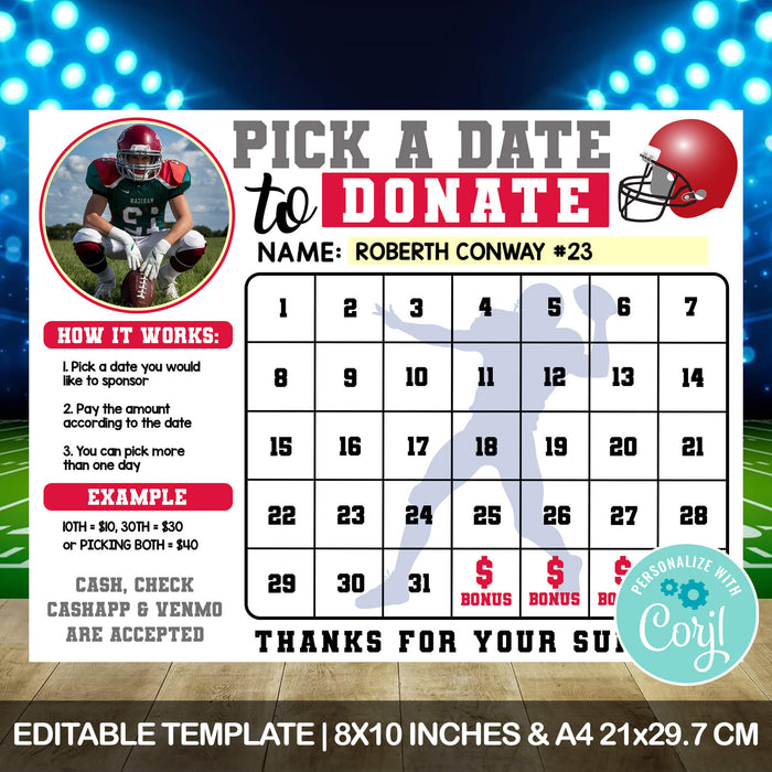 Football Season Pick a Date Donation Calendar