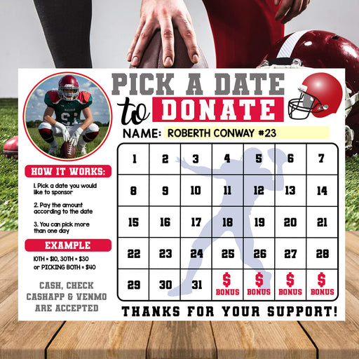 Football Season Pick a Date Donation Calendar