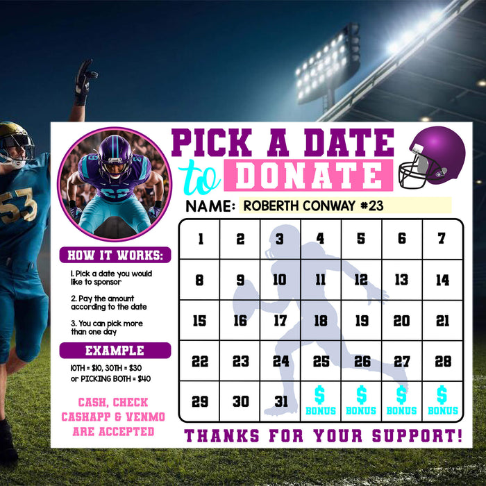 Sports Team Fundraising Donation Calendar