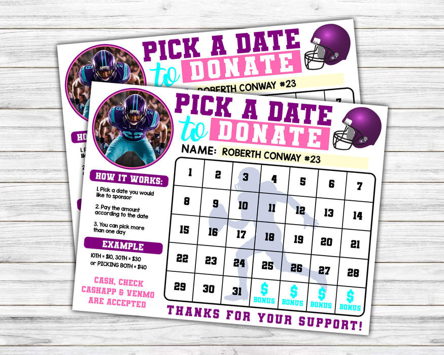 Sports Team Fundraising Donation Calendar