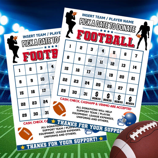 DIY Football Sports Donation Calendar | Pick a Date to Donate Rugby Fundraiser Template