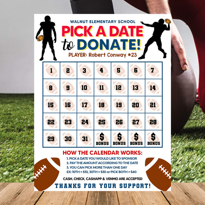 Football Pick A Date Fundraising | Rugby Sports Pick a Date to Donate Calendar Template