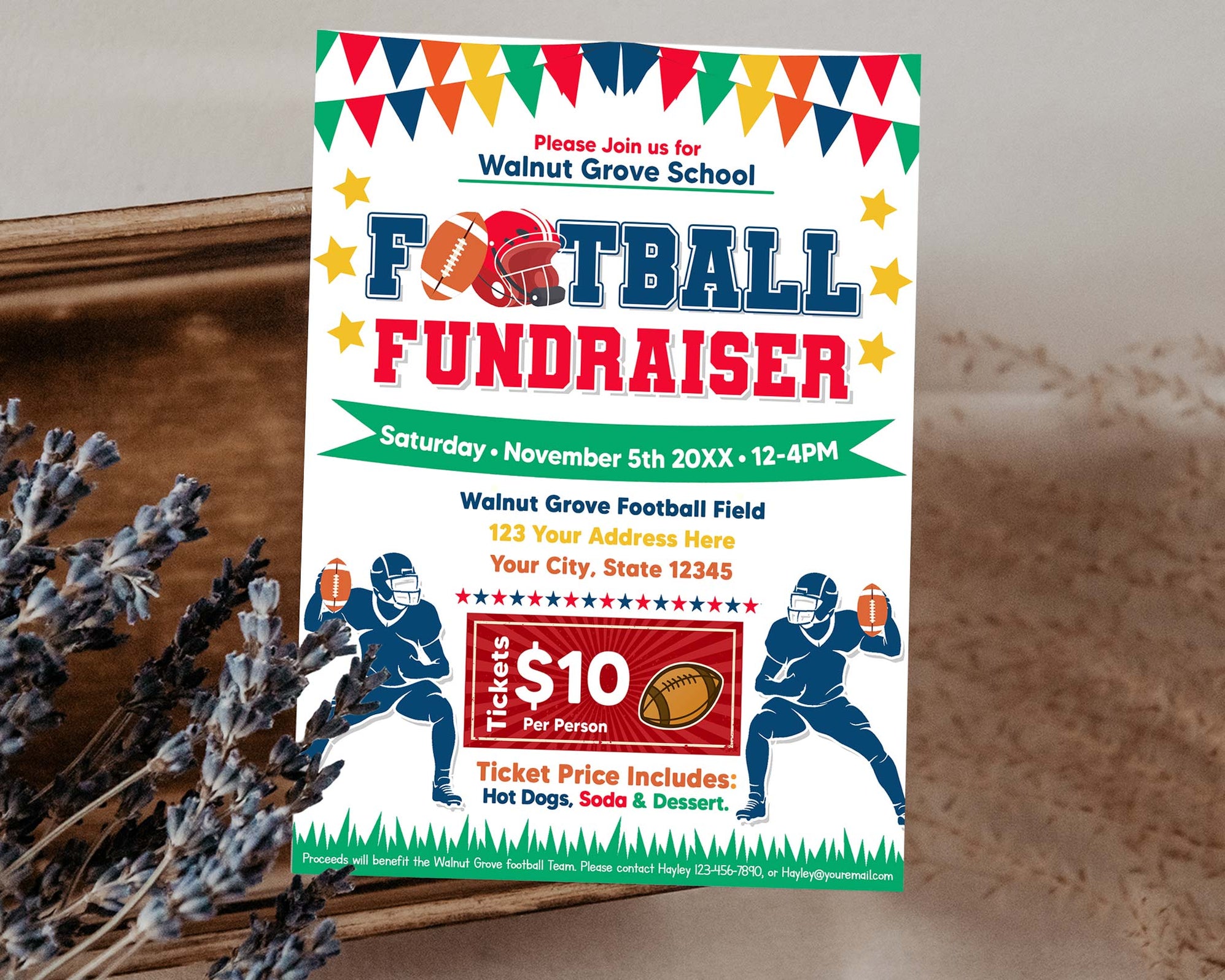 Fall Football Raffle DIY Football Fundraiser Flyer Template | School Sport Fundraiser Flyer ...