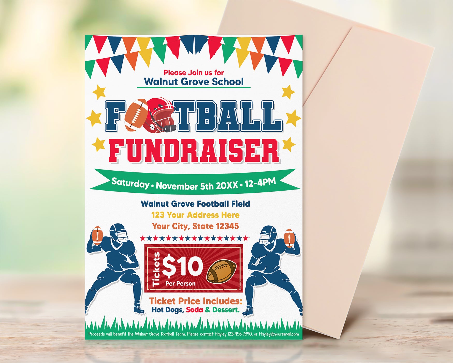 Create Own Football Raffle Poster DIY Football Fundraiser Flyer Template | School Sport Fundraiser Flyer ...