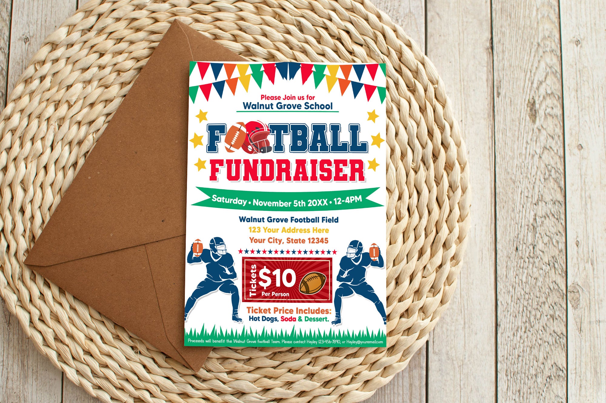 Fall Football Raffle DIY Football Fundraiser Flyer Template | School Sport Fundraiser Flyer ...