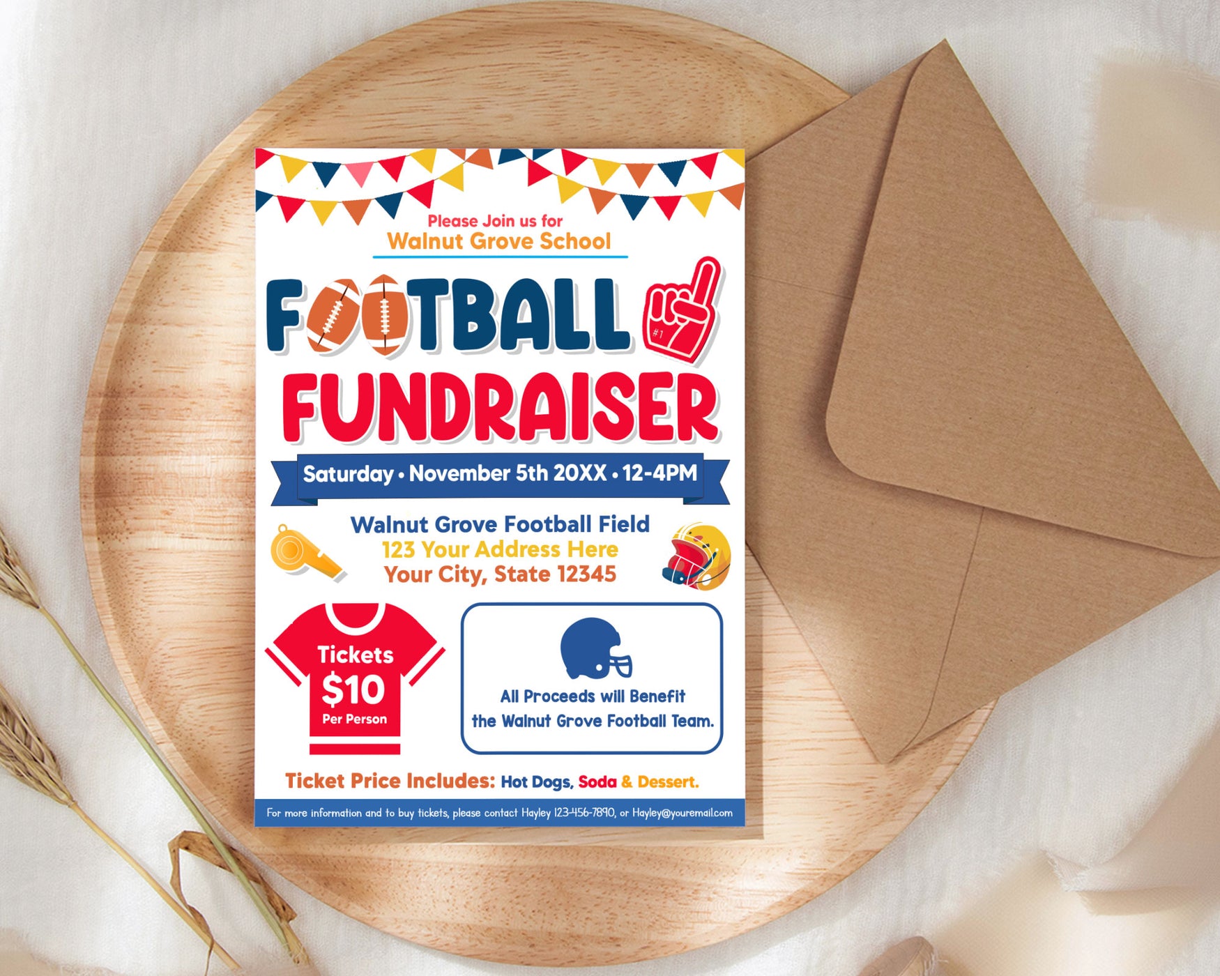 Football Fundraiser Flyer Template Editable School Sports Event