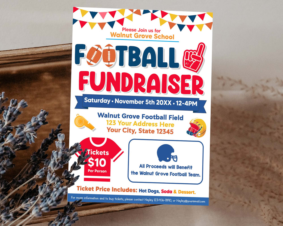 Fall Football Raffle Football Fundraiser Flyer Template | Editable School Sports Event ...