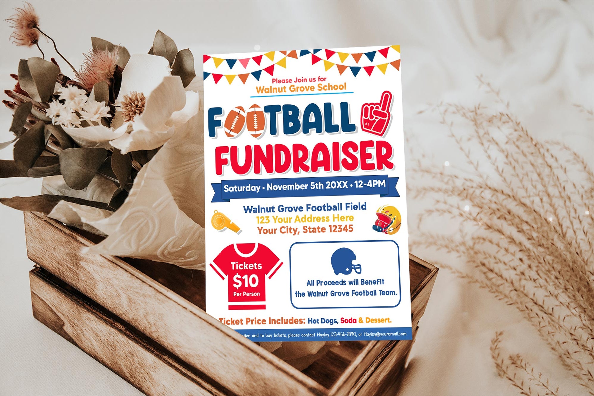 Fall Football Raffle Football Fundraiser Flyer Template | Editable School Sports Event ...
