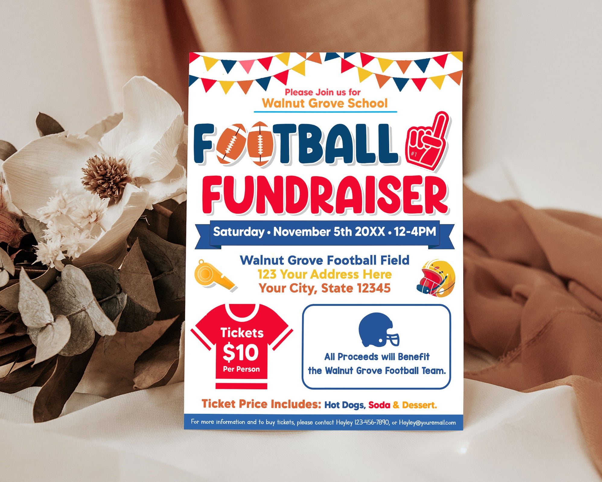 Fall Football Raffle Football Fundraiser Flyer Template | Editable School Sports Event ...