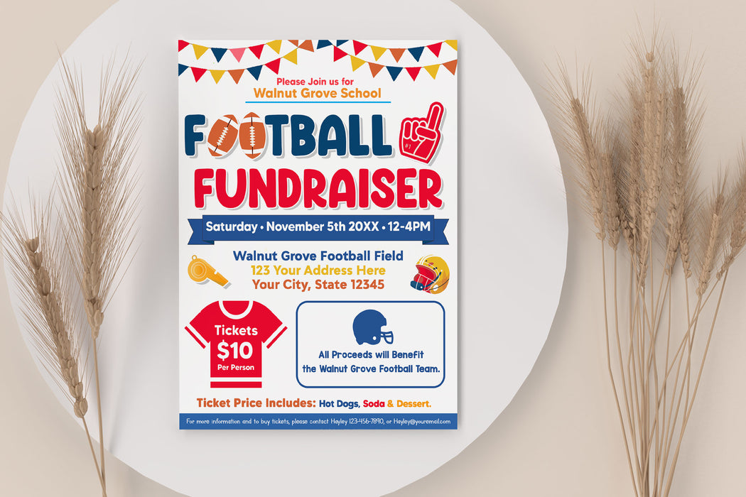 Fall Football Raffle Football Fundraiser Flyer Template | Editable School Sports Event ...