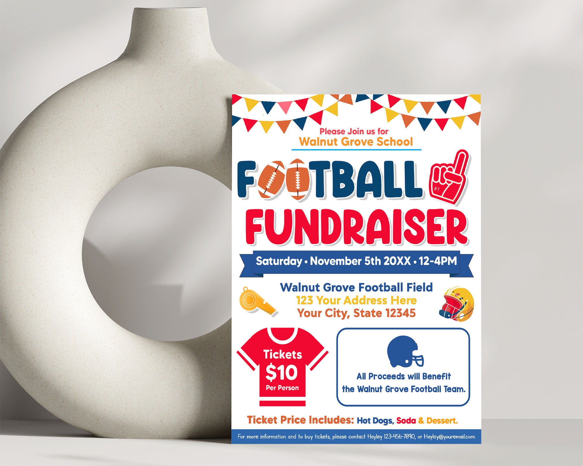 Fall Football Raffle Football Fundraiser Flyer Template | Editable School Sports Event ...