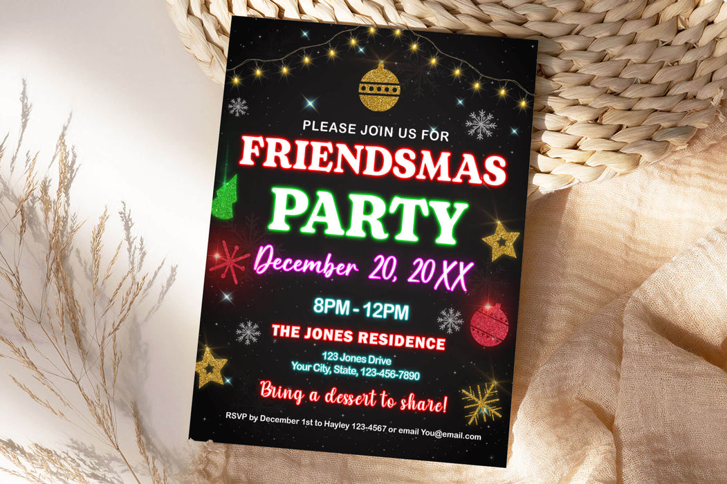 DIY Friendsmas Party Invitation Flyer | Christmas Party Event Invite
