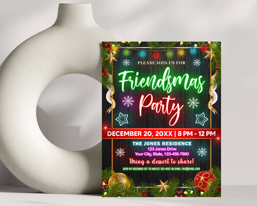 Customizable Friendsmas Party Flyer Invite | Holiday Adult Party Event Invitation