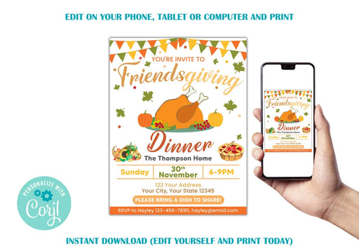 Customizable Friendsgiving Invite Flyer | Turkey Thanksgiving Dinner Invitation Template