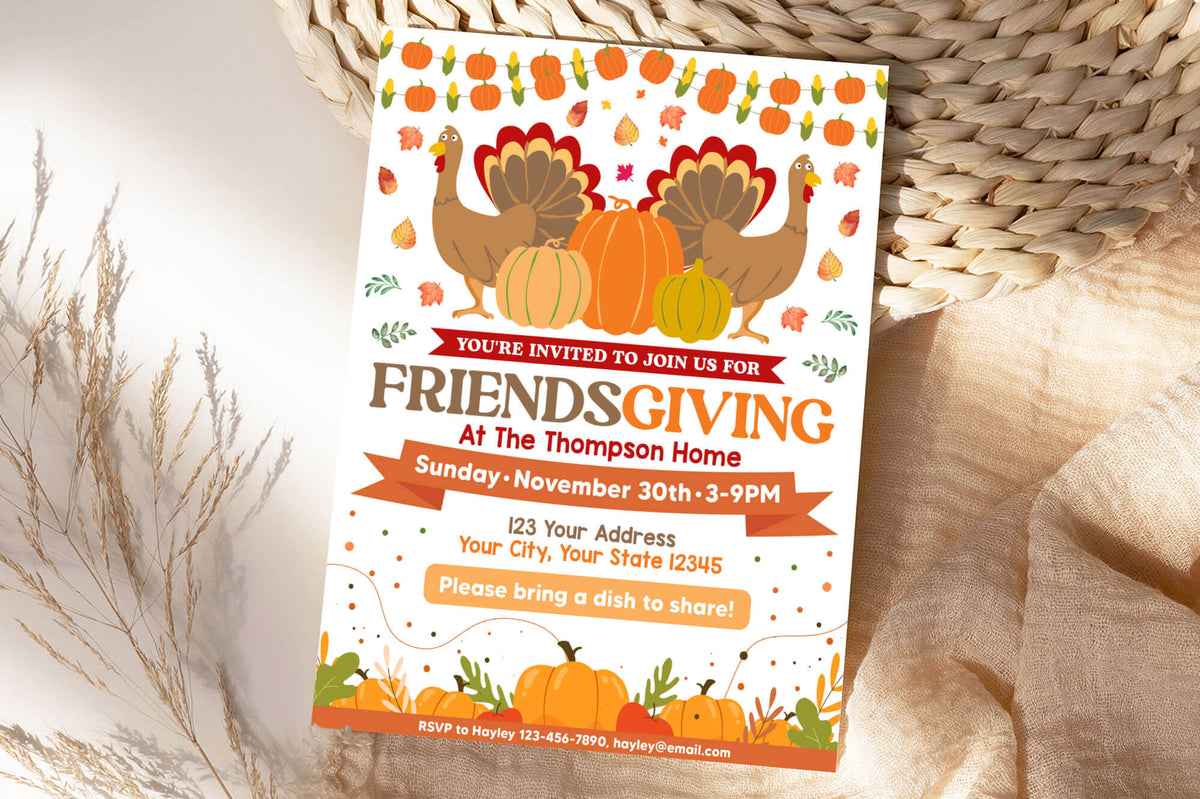 DIY Friendsgiving Flyer Template Fall Autumn Thanksgiving Event