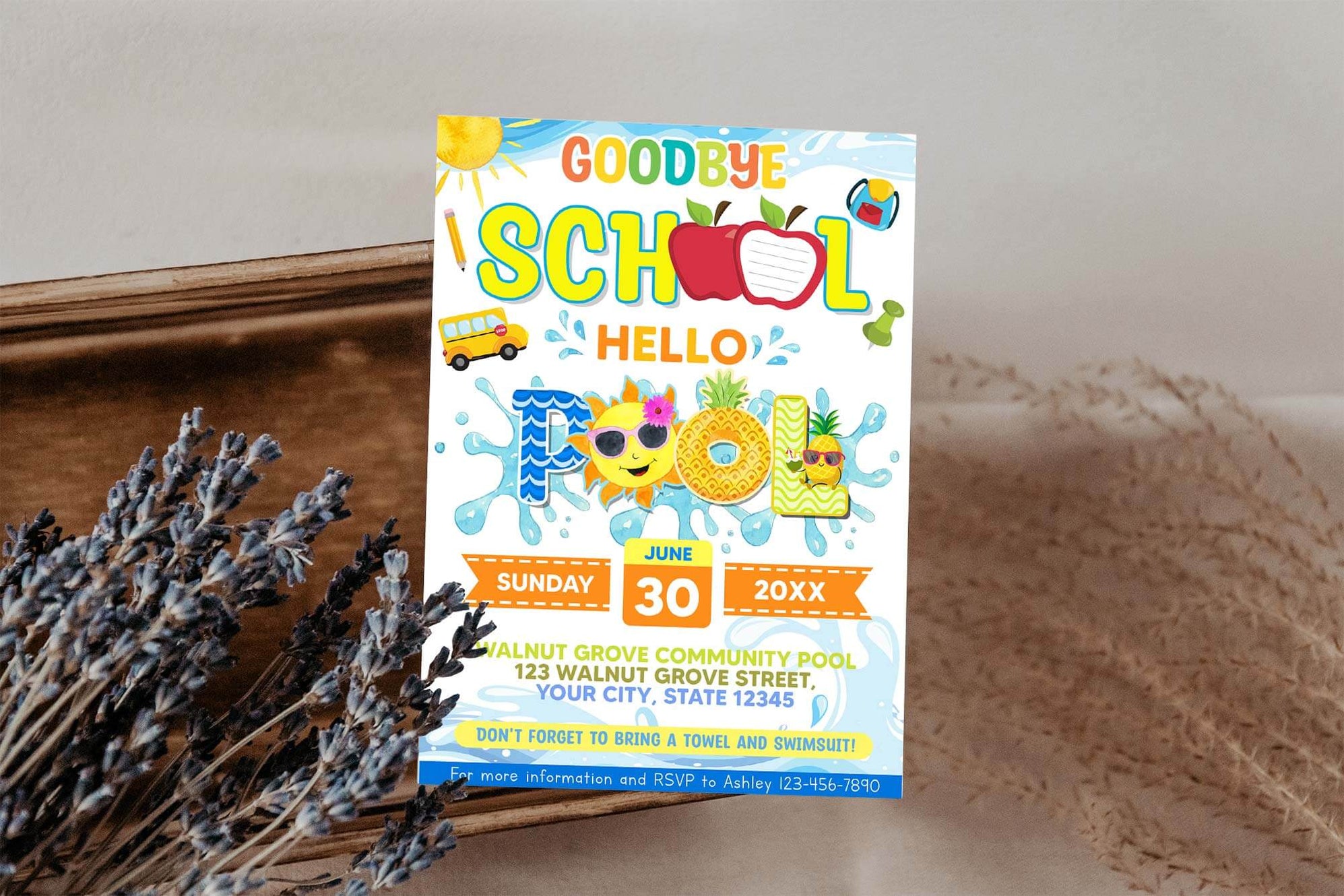 Goodbye School Hello Pool Party Invitation | End of School Invite ...