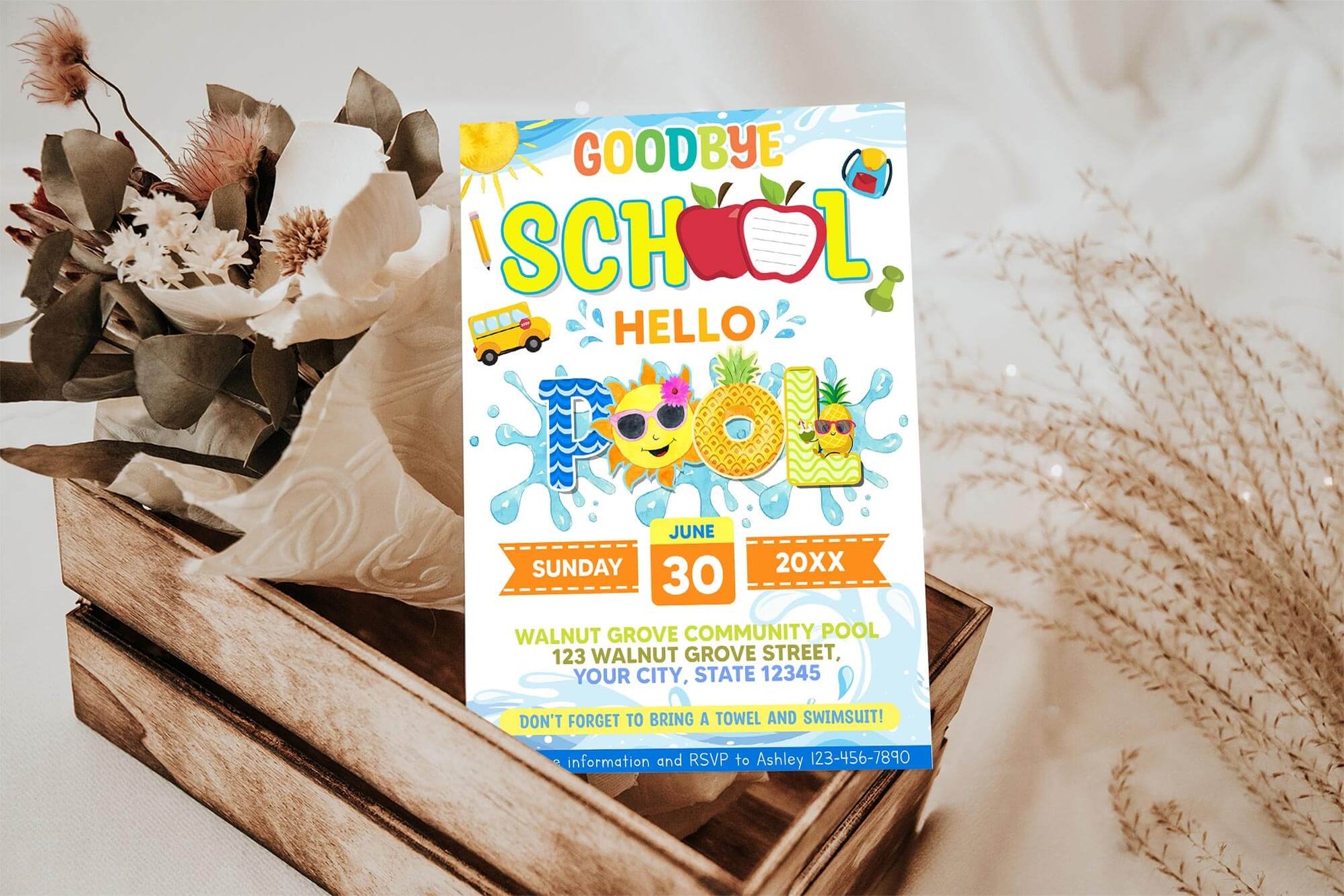 Goodbye School Hello Pool Party Invitation | End of School Invite ...