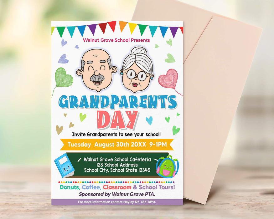 Customizable Grandparents Day Flyer Template | School PTA PTO Family Fundraiser Flyer