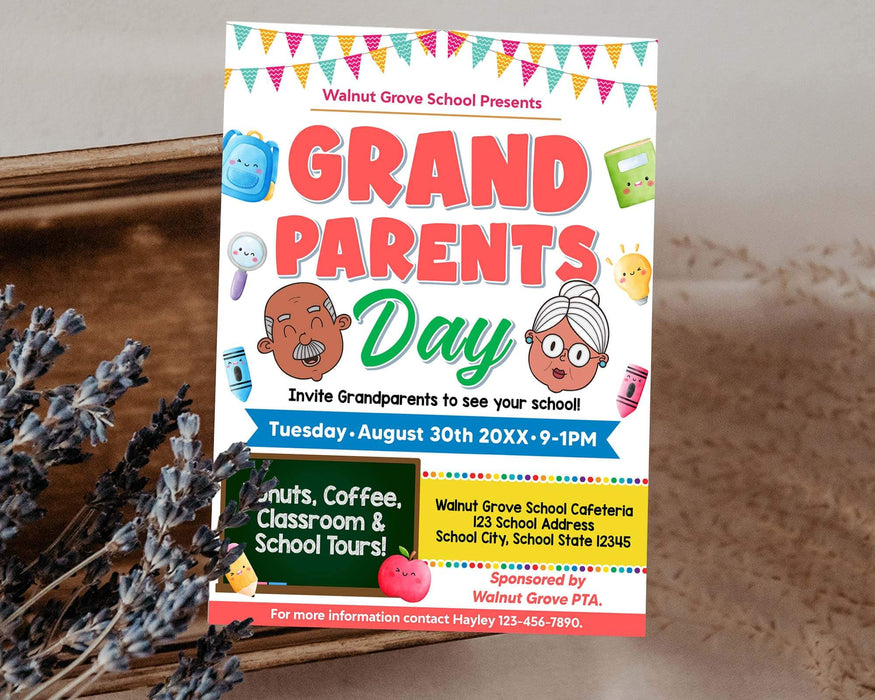 DIY Grandparents Day Flyer | Back To School PTA PTO Family Fundraiser Flyer Template