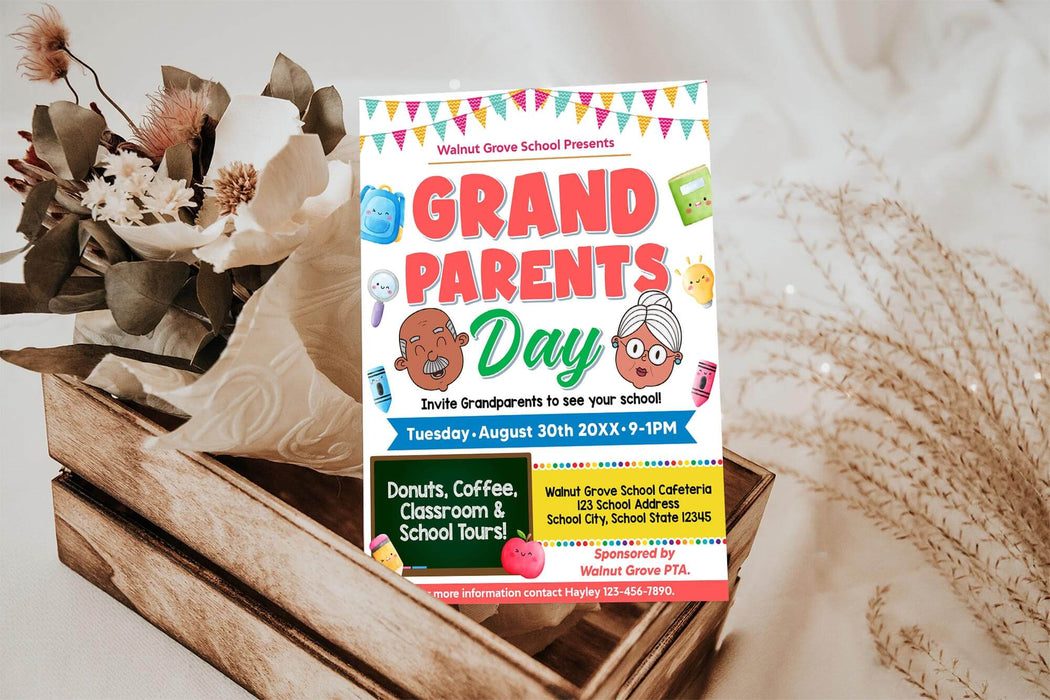 DIY Grandparents Day Flyer | Back To School PTA PTO Family Fundraiser Flyer Template