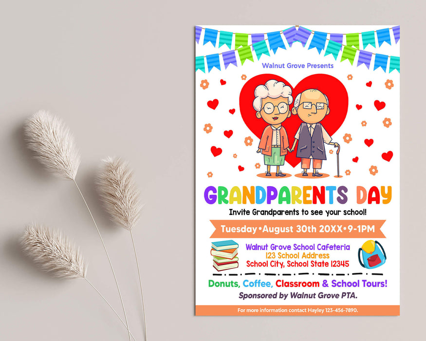 DIY Grandparents Day Flyer Template | PTA PTO Family School Fundraiser Flyer