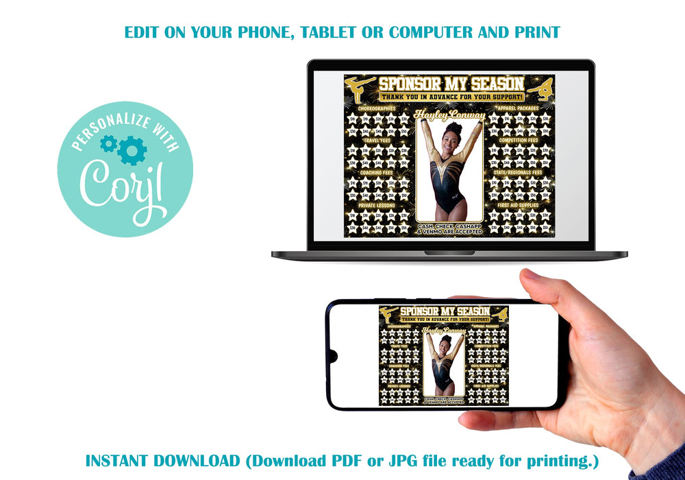 Black and Gold Gymnastics Donation Calendar Editable Template