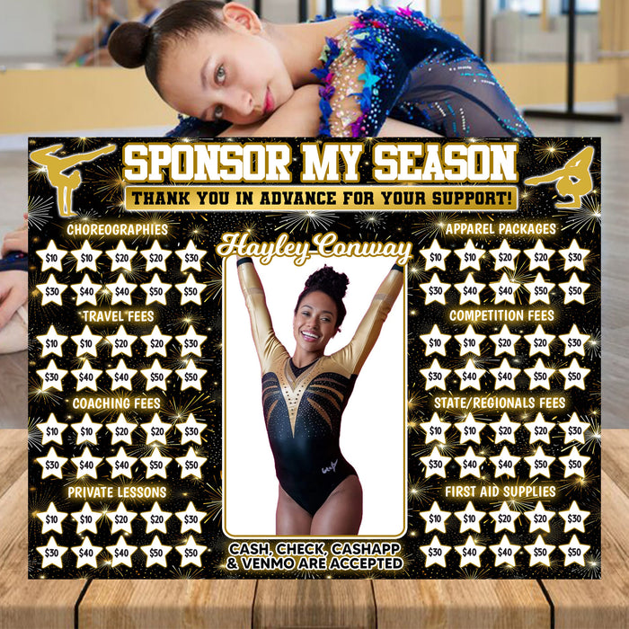 Black and Gold Gymnastics Donation Calendar Editable Template