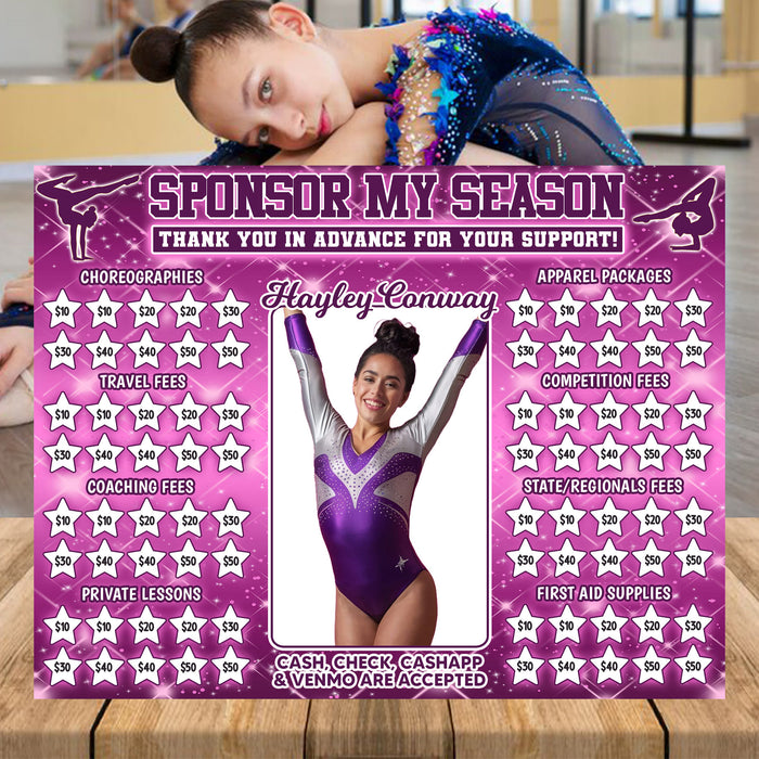 Editable Purple Gymnastics Donation Calendar Sparkly