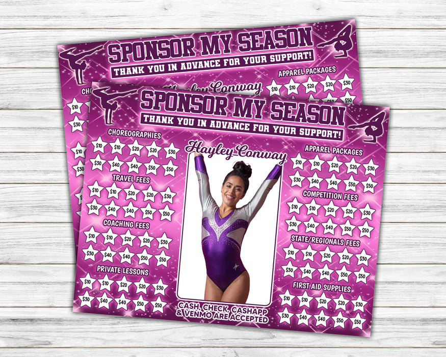 Editable Purple Gymnastics Donation Calendar Sparkly