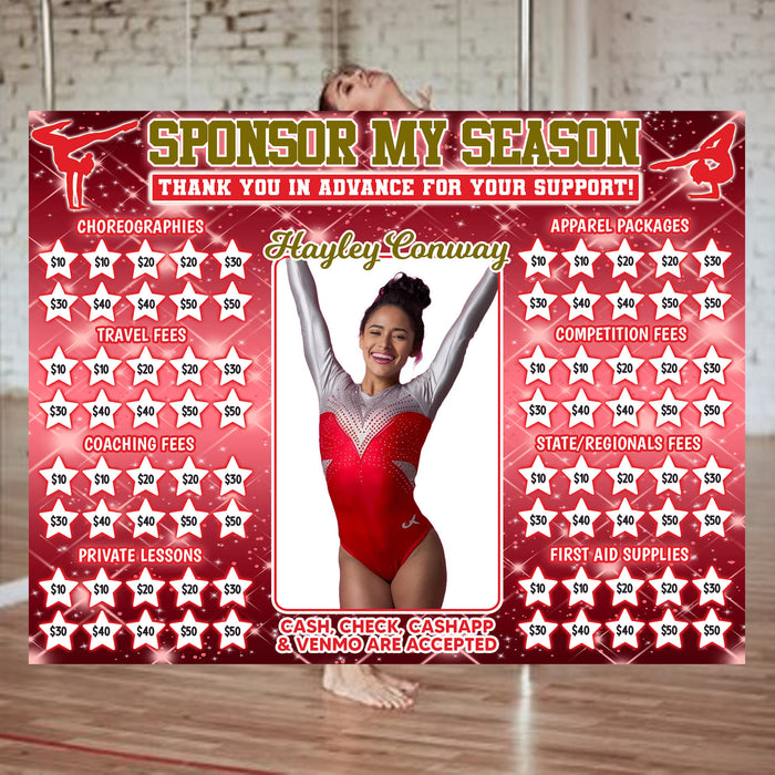 Editable Red Gymnastics Donation Calendar Sparkly Template