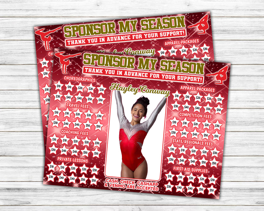 Editable Red Gymnastics Donation Calendar Sparkly Template