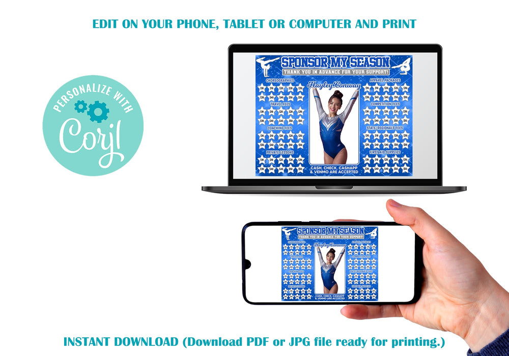 Bright Blue Gymnastics Donation Calendar Template