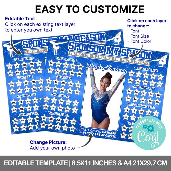 Bright Blue Gymnastics Donation Calendar Template