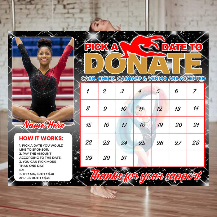 Gymnast Pick A Date Fundraising | Gymnastics Pick a Date to Donate Calendar Template