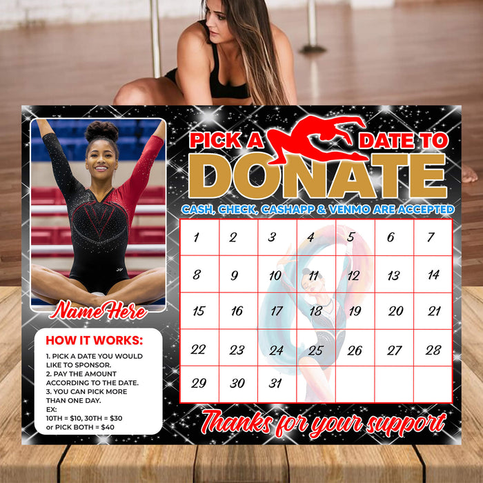 Gymnast Pick A Date Fundraising | Gymnastics Pick a Date to Donate Calendar Template